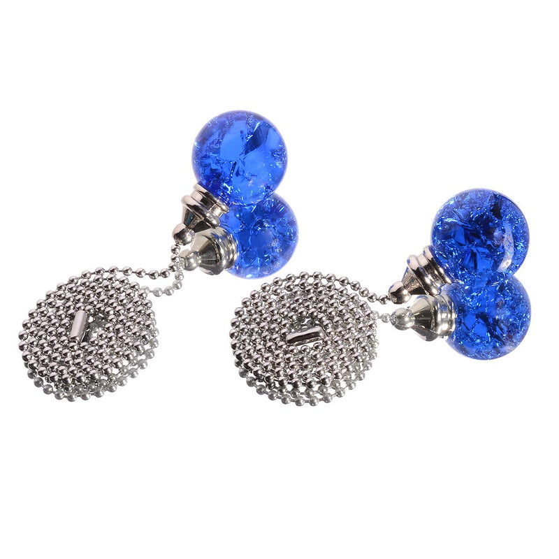 2PCS Blue Pull Chain Crystal Glass Ice Cracked Ball Pull Chain for Ceiling Fan Light Decoration 50cm Extension Chain