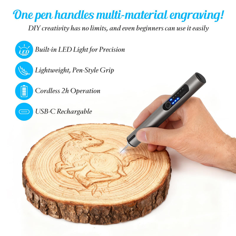 CHEGIF Engraving Pen, USB Rechargeable Cordless Engraver Pen with 51 Bits & LED Light Customizer Engraving Pen for Metal, Wood, Glass and Plastic Portable Engraving Kit for DIY Etching Gifts