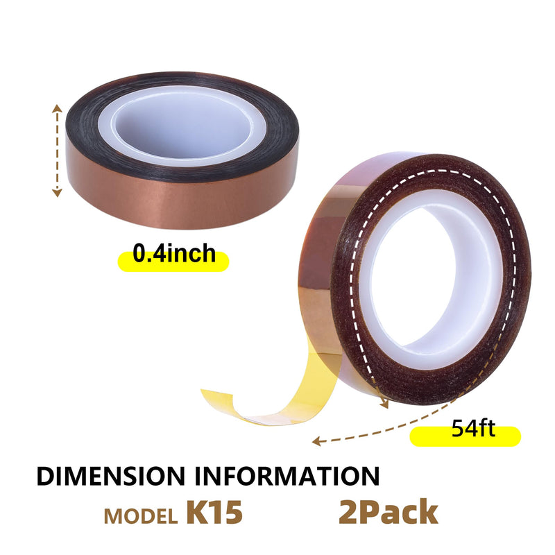 K15 Heat Tape - Professional Heat Press Tape for Vinyl Sublimation Heat Sublimation Heat Transfer, Oxidation and High Temperature Resistance Residue Free - 2Pack, 0.4 inch x 54FT 0.4in*2pack