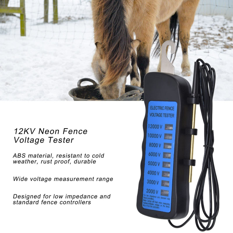 12KV Electric Fence Voltage Tester, ABS Electric Fence Fault Finder with Copper Rod, Farming Equipment Portable Testing Tool with 8 Neon Indicator Lights, 2000-12000V