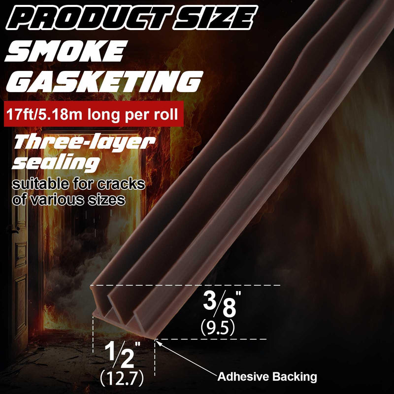 2 Roll Adhesive Backed Fire/Smoke Seal Flexible Silicone Weather Stripping Gasket Smoke Seal for Door Window Fireplace Commercial(0.5" W X 0.37" H X 17' L,3 Layer,Dark Brown) 0.5" W X 0.37" H X 17' L 3 Layer Dark Brown