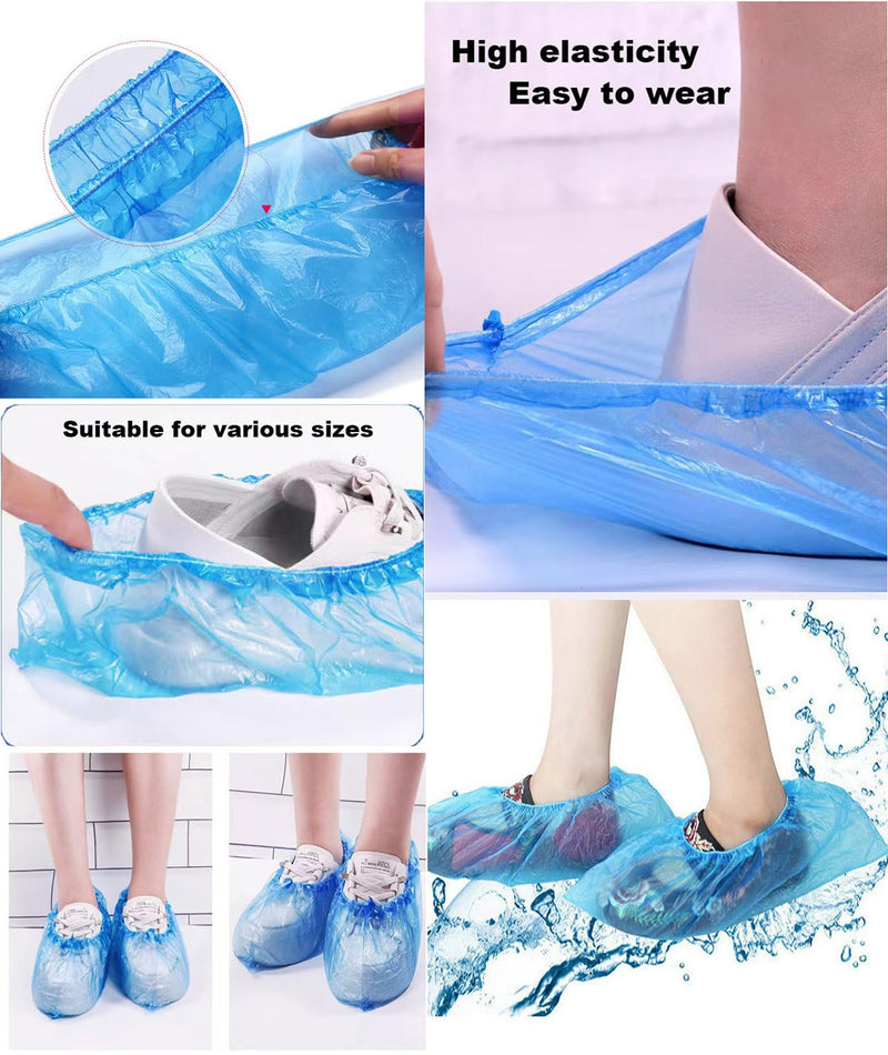 100 Pack Shoe Covers Disposable Non Slip, Premium Waterproof and Recyclable Shoe Booties Covers for Indoors, Fits Up To 11 US Men and 13 US Women Size(50 Pairs Blue) (Blue)