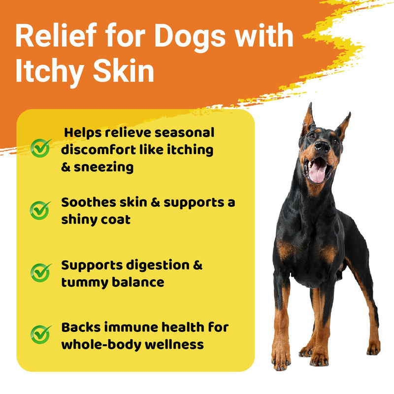 Dog Allergy Chews for Itchy Skin Relief - Seasonal Allergy and Immune Support with Colostrum, Omega 3, Probiotics, Turmeric, Zinc, Vitamins B & E - Helps with Paw Licking & Scratching - 90 Soft Chews