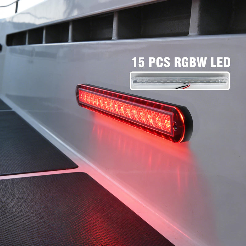Marine RGBW LED Light, 4-Color Ambient Lighting (Red/Green/Blue/White), 12V DC IP67 Waterproof, 8 Inch Long Flush Mount Boat Courtesy Light for Cabin Deck Salon Yacht Pontoon, Single Light 1pc