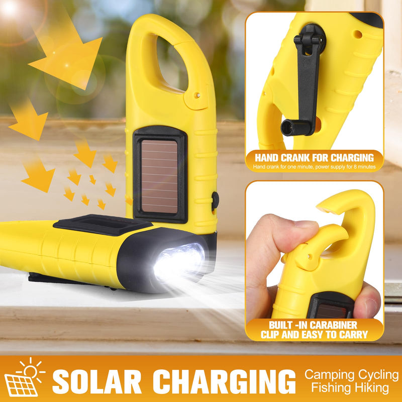 Mudder 6 Pcs Hand Crank Solar Powered Flashlights Emergency Rechargeable LED Handheld Flashlights for Survival Gear Outdoor Sports Camping Hiking Backpack Safety(Green,Yellow) Green,Yellow
