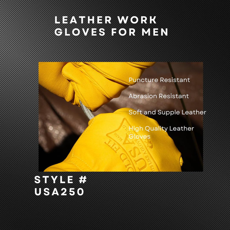 Leather Work Gloves MADE IN USA 250 Work Gloves Men Seamless Cowhide Leather Glove Gardeing Ranch Construction Large