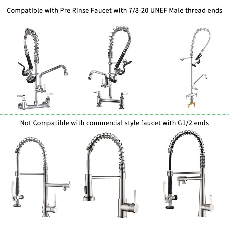 TBER Pre rinse Faucet Sprayer Hose Replacement Kit for Commercial Kitchen Sink Faucet, 30 Inch Flexible Stainless Steel Commercial Dish Spray Hose Parts