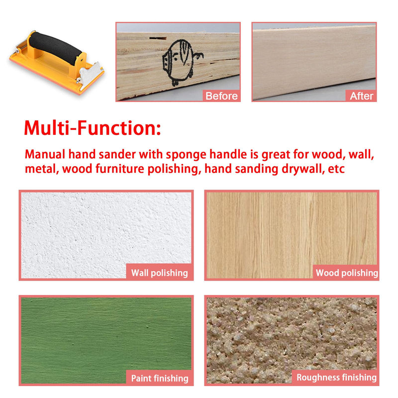 Hand Sander, Sandpaper Holder with Sponge Handle, 7 x 3.5 inch Manual Hand Sanding Block for Drywall Wood Metal Furniture Polishing, 1 Pack