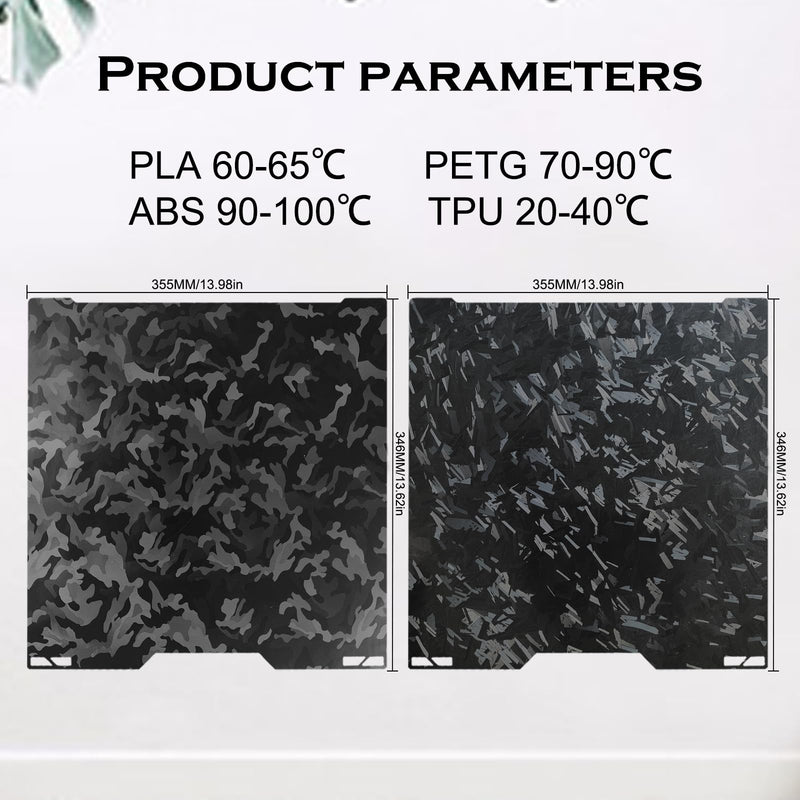 H2S H2D Build Plate 346x355mm, Double Sided Smooth Spring Steel Plate for Bambu Lab H2S, H2D, H2D Combo 3D Printer Platform, 350mmx320mm Print Size（Camouflage+Black Forged Carbon Fiber） Camouflage+Black Forged Carbon Fiber 355x346mm(H2D)