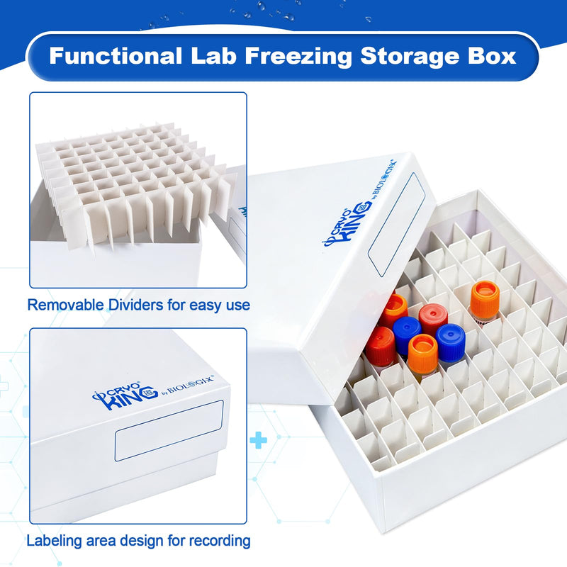 Lab Freezer Box with Plastic Coating, 2 Inch Height Cryobox, 81-Well Microtube Cryo Boxes for Lab Freezer, White, Pack of 5 2 in,81-well