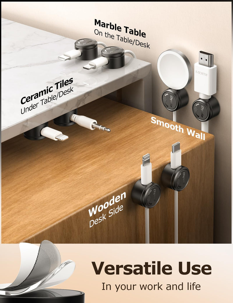 9 Pack Cable Clips, Chfeila Magnetic Cord Holder [360°Rotating Twist-Lock] Cable Management, Adhesive Cord Organizer for Desk, Cable Organizer for Nightstand, Home, Office, Desktop, Car, Wall (Black) Black