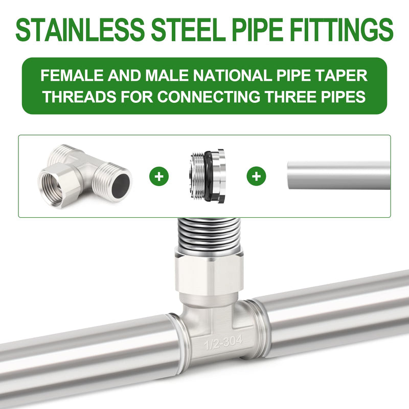 TAISHER 2PCS 304 Stainless Steel 3 Way Top Flexible Movable Tee Connector, 1/2" Male for Sprayer, Angled Valve, Shower Arm 1/2"Male(Top Movable Cap) 2