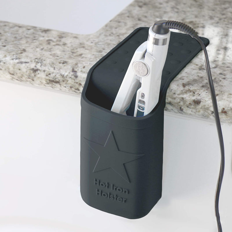Hot Iron Holster | Adhesive-Free Silicone Storage Pocket for Organization and Travel | Heat Resistant to 500°F | Ideal for Curling Irons, Hair Straighteners, and other Hot Tools Black