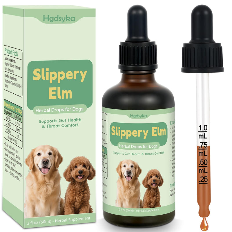 Slippery Elm for Dogs, Organic Slippery Elm Inner Bark Extract Drops for Sensitive Stomach Dogs, Support Digestive Tract Gut Lining Throat Health Bowel Function, Herbal Liquid Formula 2 Fl Oz