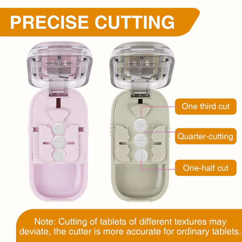 2PCS Portable Pill Cutter Splitter, 1/2 1/3 1/4 Pill Cutter Splitter for Small and Tiny Pills with Storage Box