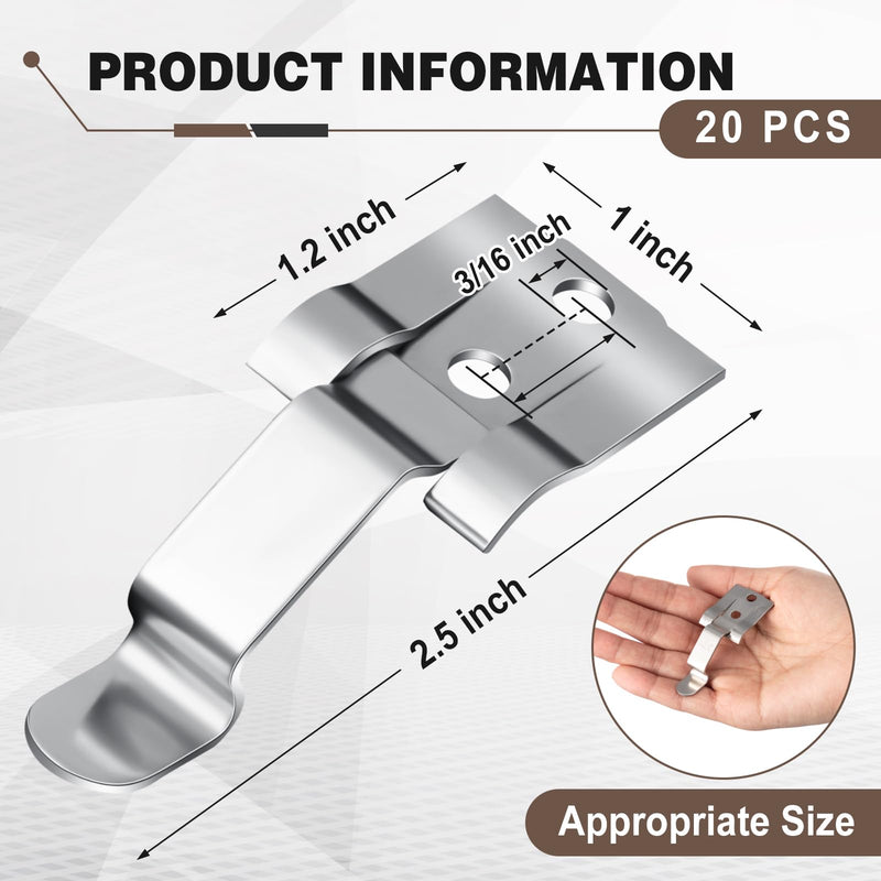 Shimeyao 20 Pack Stainless Steel Placard Spring Clip 1 Inch x 2.5 Inch Stainless Steel Replacement Spring Clip for Placard Holder