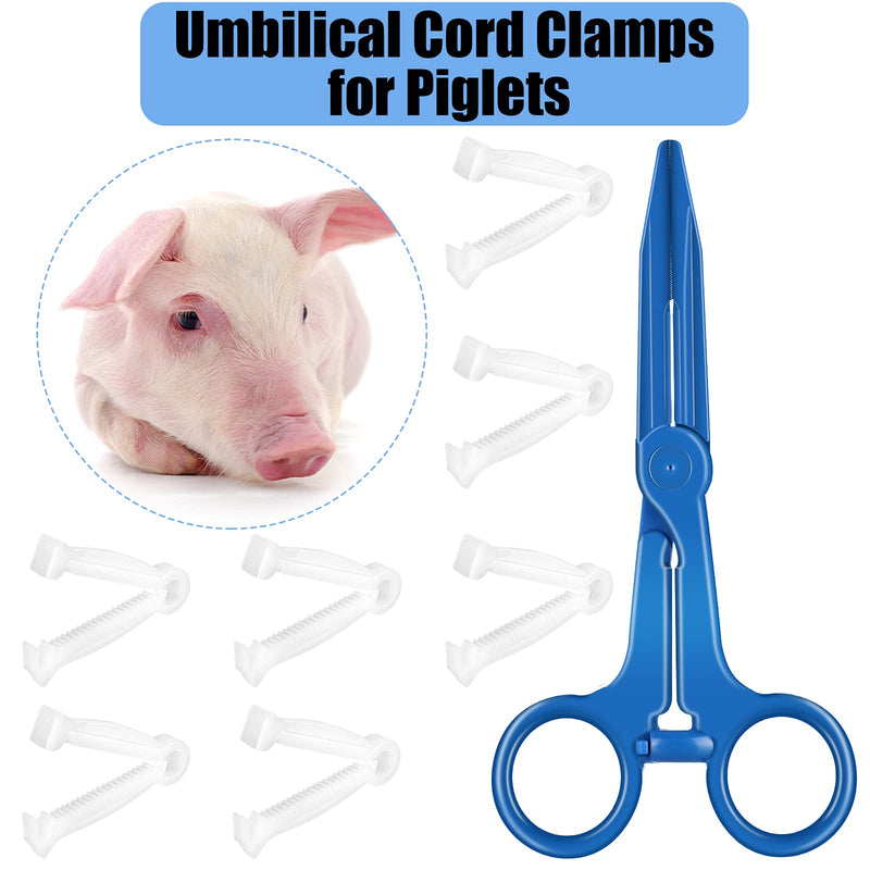 100 Pieces White Umbilical Cord Clamps and 1 Hemostatic Forcep, Disposable Umbilical Cord Clips Whelping Kit for Veterinary, Home Birth, Obstetrical Kit, Midwife Emergency Birth Supply