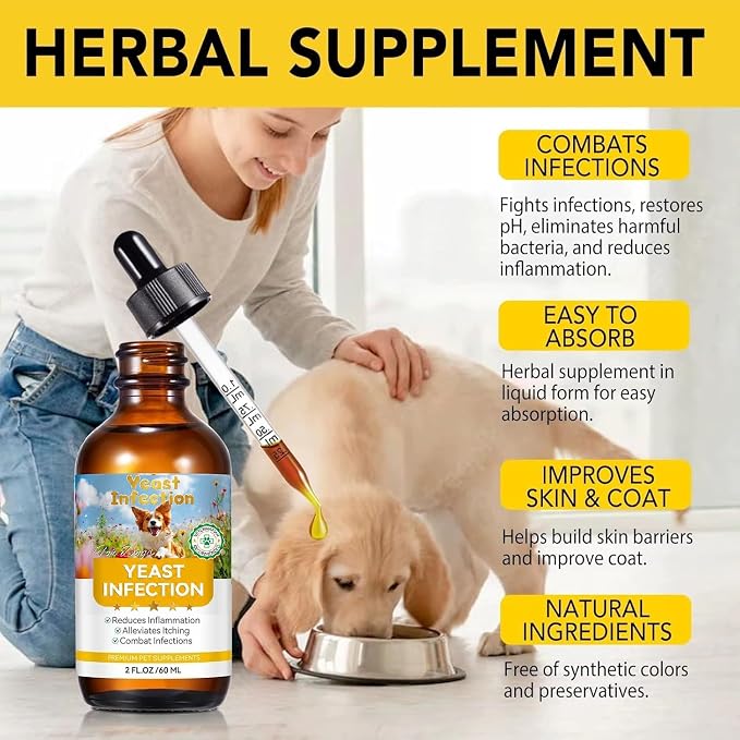 Natural Yeast Infection Treatment for Dogs, Support Healthy Itch Relief, Ear Paw Discomfort Care, Itch Relief for Dog, Inflammation Relief for Dogs, 60ml