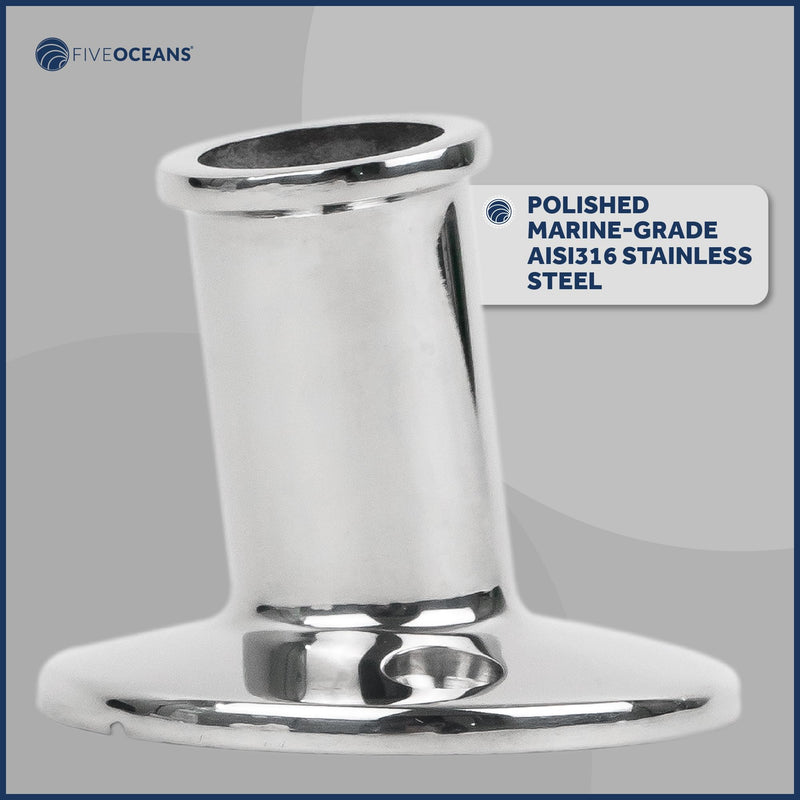 Five Oceans Top-Mount Boat Flag Pole Socket, Flag Pole Holder, Fits 3/4 Inch Diameter Poles - Tilts 15-Degree Angle, Marine Heavy Duty Polished AISI316 Stainless Steel - FO3108