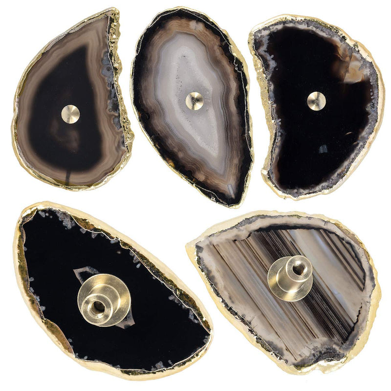 Rockcloud Black Agate Slice Knobs for Drawer Cabinet, Pulls Handle for Dresser Cupboard Dyed Slice with Gold Plated Edge Knobs for Home Furniture Decorative, Pack of 4