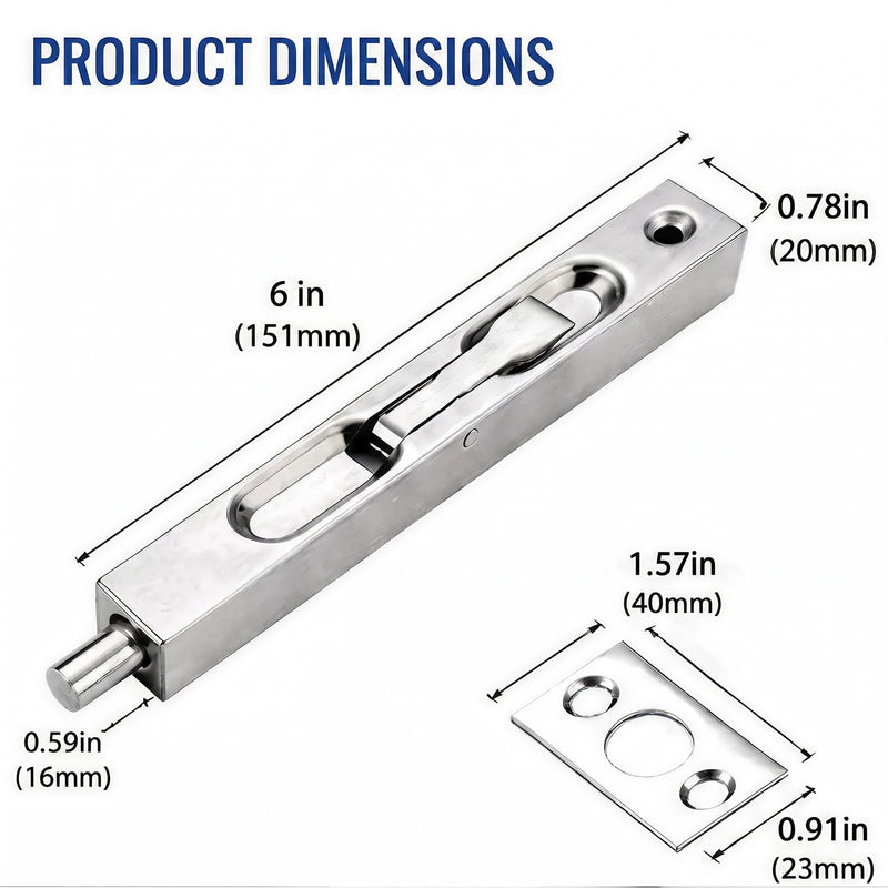 French Door Lock, 6 Inch Heavy Stainless Steel Flush Latch Bolts, Concealed Security Double Door Lock for Inactive Leaf, Double Door Opening and Composite Wood Double Dummy Door (4 PCS Silver) 4 PCS Silver