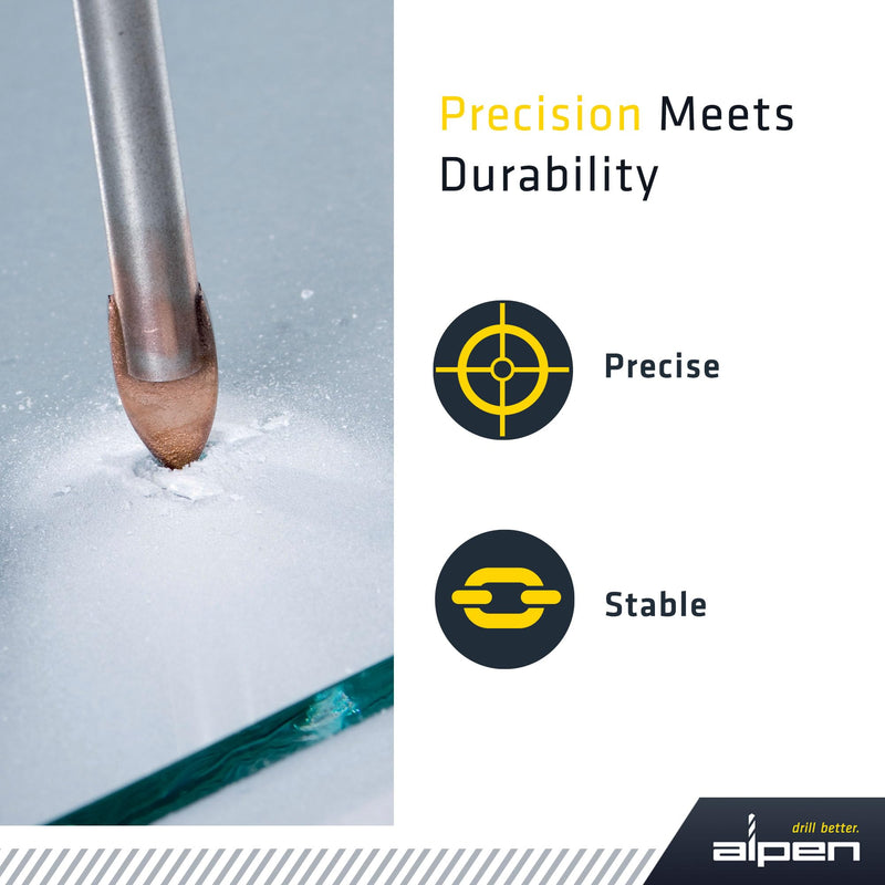 ALPEN 3-Piece Glass & Tile Drill Bit Set – Tungsten Carbide Spear Point for Ceramic Tile, Glass, Mirror & Porcelain – Clean, Chip-Free Holes – Austrian Engineering 3 PCS Set