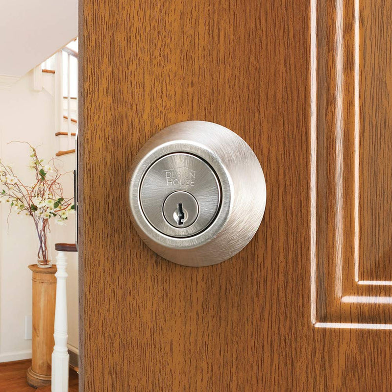 Design House 740423 Single Cylinder 6-Way Universal Deadbolt with Latch Satin Nickel Single Cylinder Universal