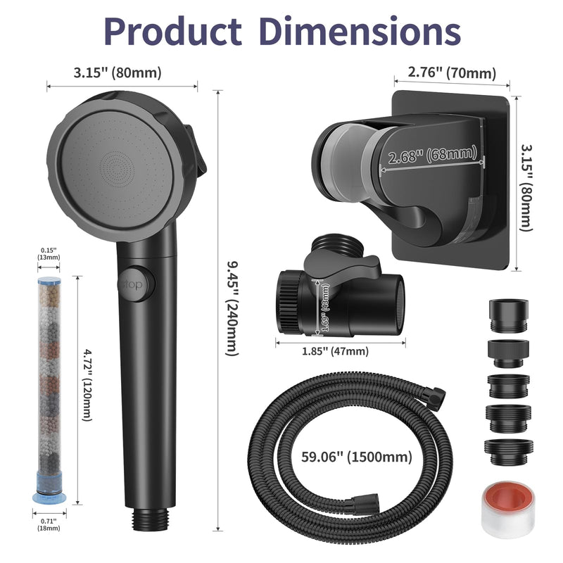HOWUWEY Sink Hose Attachment for Faucet with 5 Adapters, Tub Faucet Sprayer Attachment, 3 Spray Modes Shower Head with ON/OFF Button, Filtered Shower Sprayer for Tub (Matte Black) Matte Black - NewNest Australia