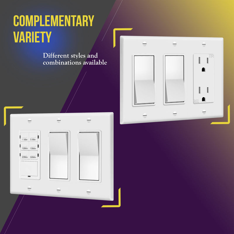 ENERLITES Decorator Light Switch or Receptacle Outlet Wall Plate, Gloss Finish, Size 3-Gang 4.50" x 6.38", Polycarbonate Thermoplastic, 8833-W, White , Standard Size , 1 Count ( Pack of 1)