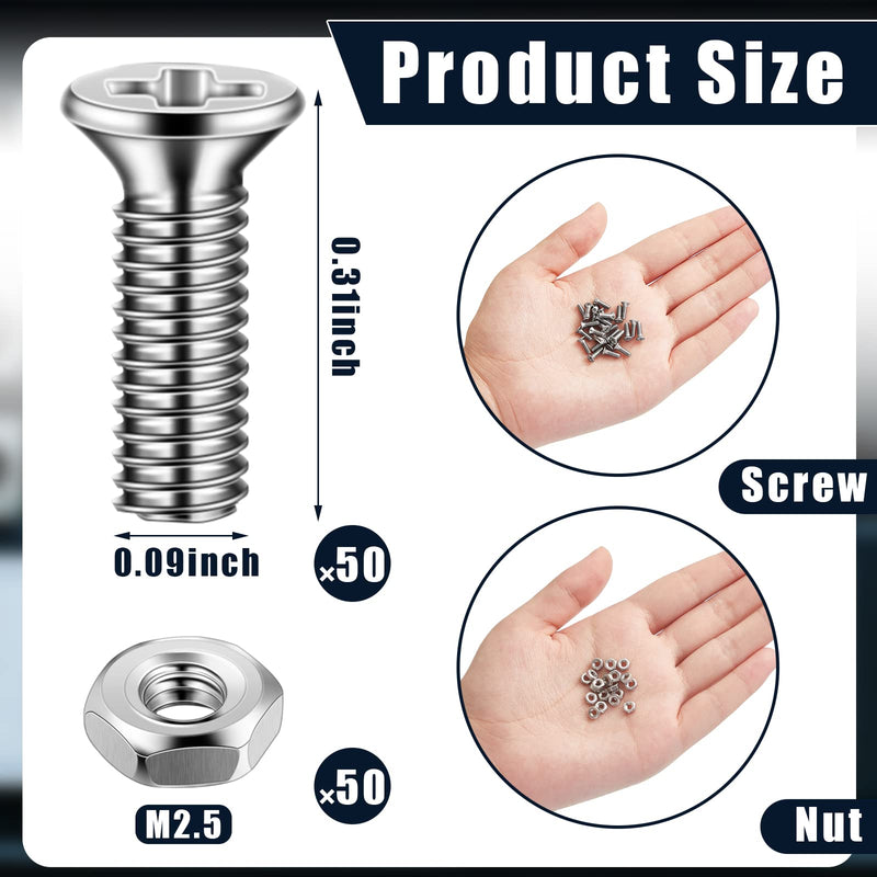 50 Pieces D Series Panel Screws and Nut Kit Panel Mount Connector M2.5 x 8 mm Screw Stainless Steel Metal Screws Audio Server Rack Mounts for Attaching D Series Connectors to Panels