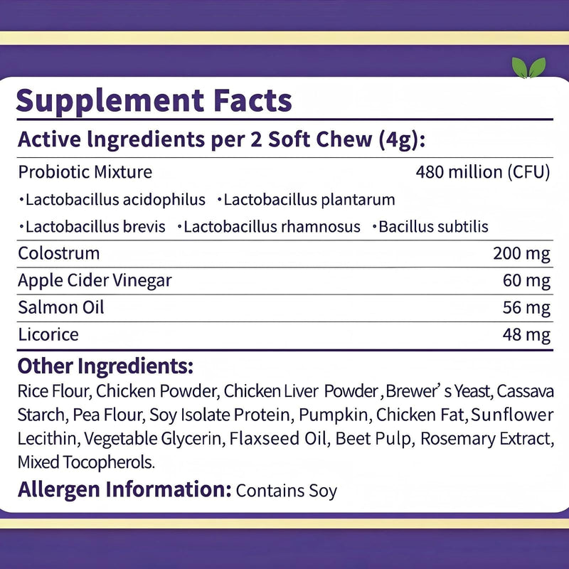 Allergy Relief Immune Supplement for Dogs - with 480M CFU Probiotics, Colostrum & Salmon Oil - Soft Chews for Seasonal Itch, Hot Spots & Paw Licking - 90 Chicken Flavored Treats