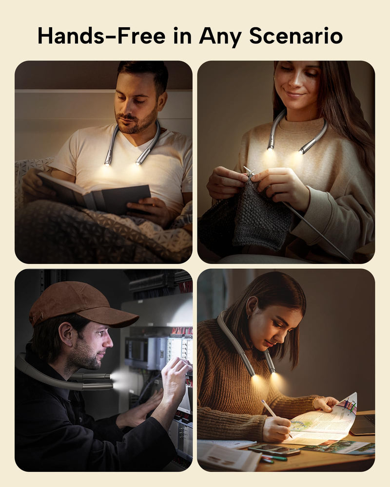LED Neck Reading Light, Book Light for Reading in Bed, 3 Colors, 9 Brightness Levels, Lightweight Comfortable Design, Long Lasting, Perfect for Knitting,Crafting,Camping,Gray 1-Gray