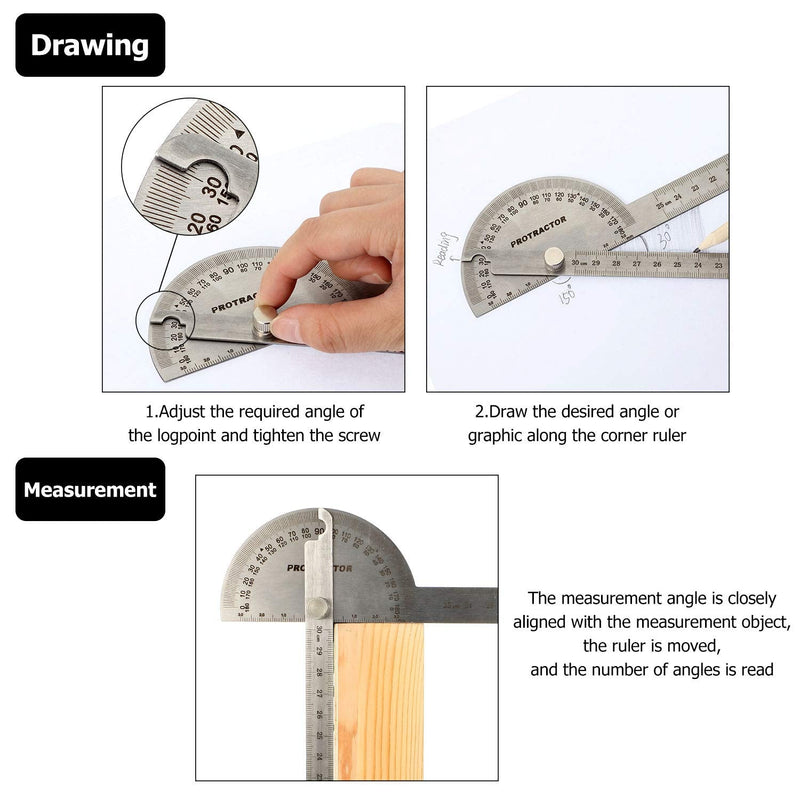 Angle Protractor Angle Finder Ruler Two Arm Stainless Steel Protractor Woodworking Ruler Measure Tool with 0-180 Degrees(30 cm/ 11.8 Inch) 30 cm/ 11.8 Inch