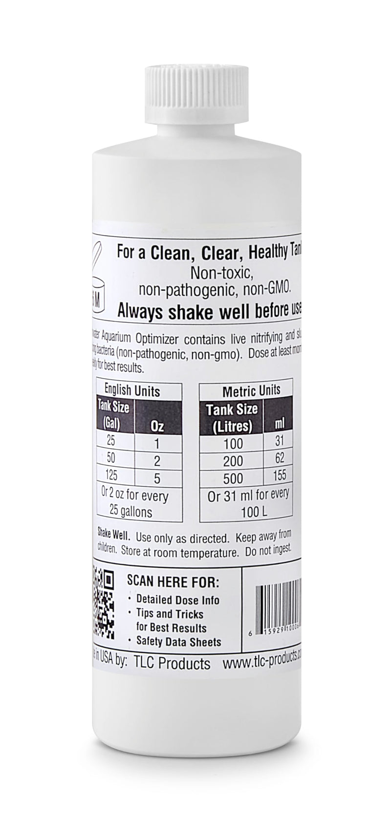 TLC Products, Freshwater Aquarium Optimizer, Aquarium Water Clarifier, Reduces Ammonia, 16 Fl Oz 16 oz (473 ml)
