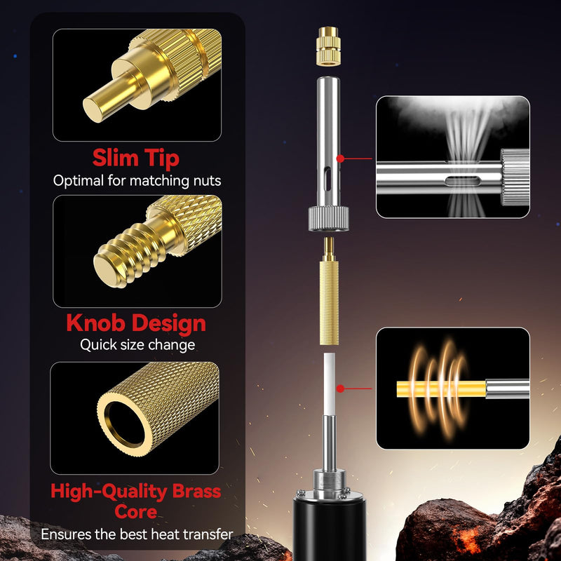 Heat Set Insert Tool, 60w Digital Soldering Iron and 130pcs Brass Inserts, M2 M3 M4 M5 M6 M8 Threaded Knurled Nuts, 9 Repair Tips, Threaded Insert Set for Plastic Parts, 3D Printer