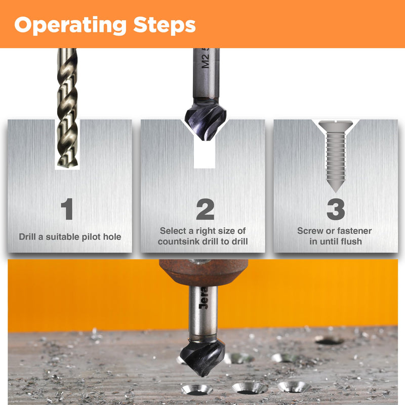 Countersink Drill Bit Set, 5 Pieces M2 High Speed Steel with 82 Degree, 3 Spiral Flutes, Tri-Flat Shank, Cutter Bit Countersink in Size 1/4" 3/8" 1/2" 5/8" 3/4" for Wood, Metal, Plastic... Countersink Set （5 PCS)