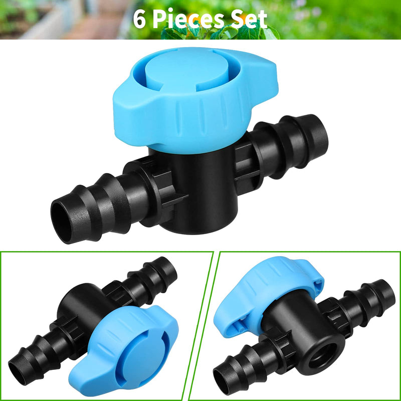 6 Pack Drip Irrigation 1/2 inch Barbed Valve, Drip Line Parts 1/2" Shut Off Valve Fits for 1/2 Inch Drip Irrigation Tubing (.570-.620" ID) for Drip or Sprinkler Systems 6P Valve