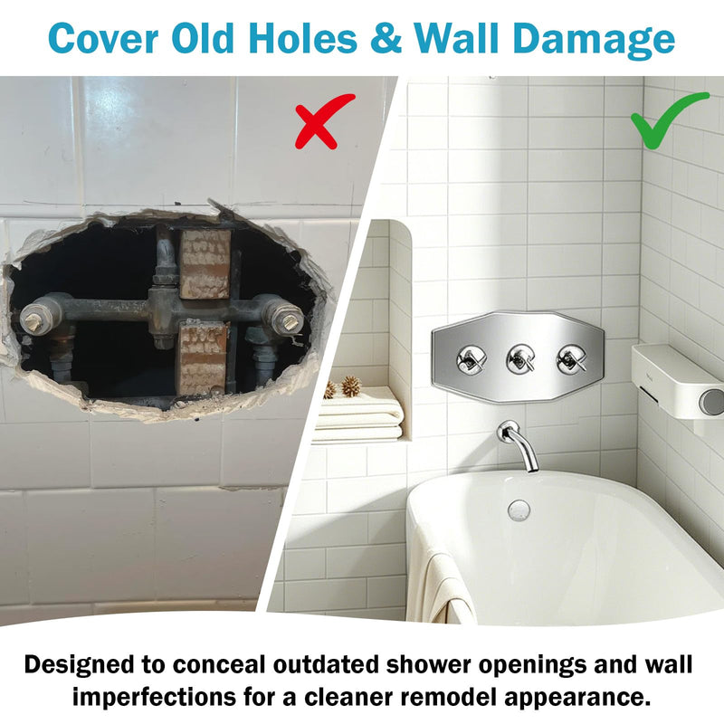 Three-Hole Remodel Plate, Shower Valve Cover Plate for Wall Repair, Compatible With Westbrass D505 Series