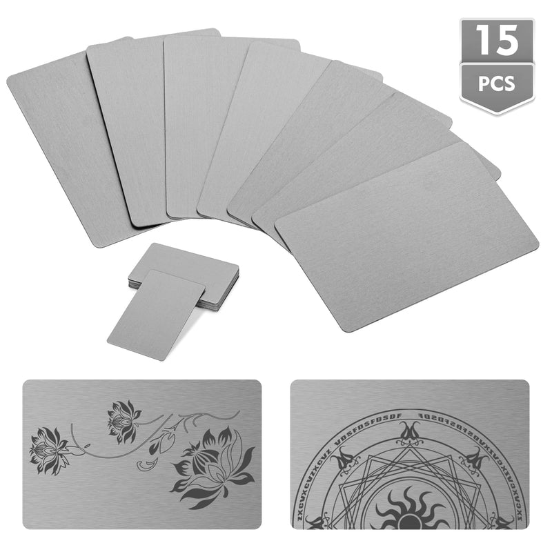 Aluminum Color Blank Nameplate, 15Pcs 86X54X0.8mm Blank Metal Card for Home Indoor DIY Signage Etching, Anodized Aluminum Plate for Laser Printing Engraving (Silver) Silver