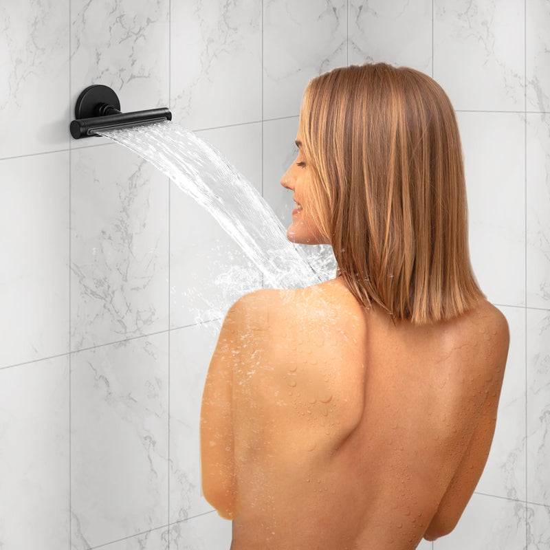 Shower Body Spray Jets, Waterfall Shower Head with High Pressure Nozzle, Wall Mount Adjustable Modern Bath Jet Set for Bathroom Luxury Massage Spa, Matte Black 6 Inch Waterfall