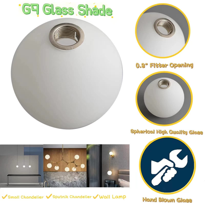 Lighting Replacement Glass Lampshade 4 Inch Milky White Glass Dome Cover Round Globe 0.8 Inch Fitter for G9 Bulb Replacement (milk white)