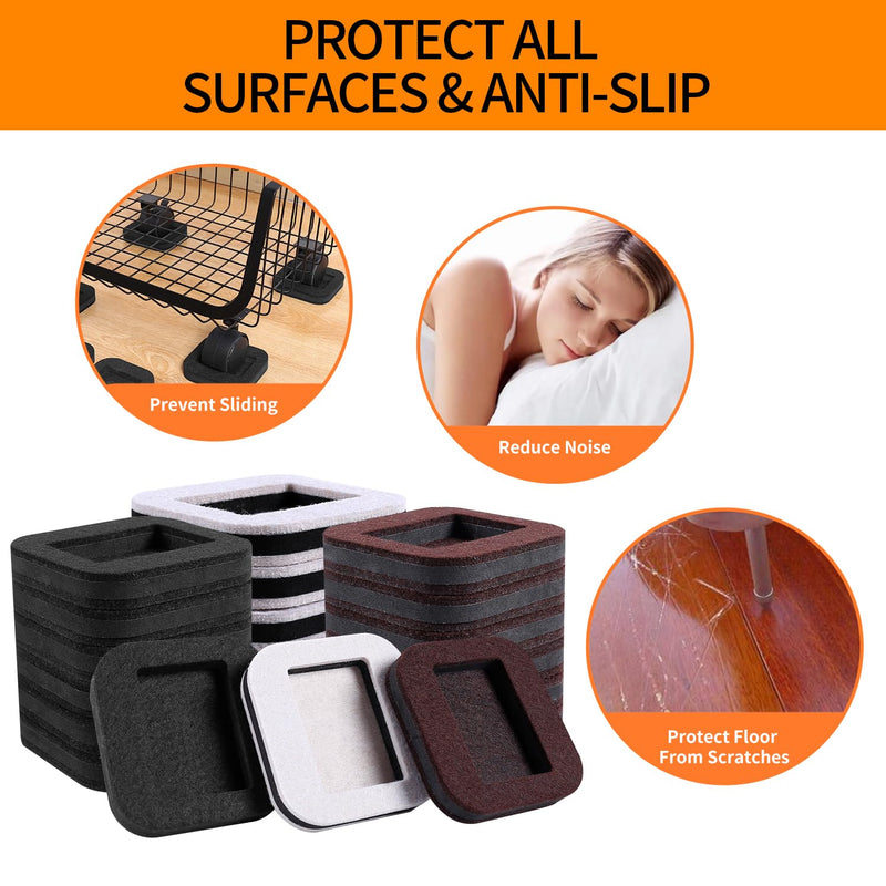 16 PCS Felt Furniture Coasters Caster Cups, Bed Office Chair Furniture Wheel Stoppers to Prevent Sliding, Felt Bottom Furniture Pads for Hardwood Floors, Prevent Scratches (Black, L: 2.1" * W:1.3") Black - S S: L:2.1" * W:1.3"