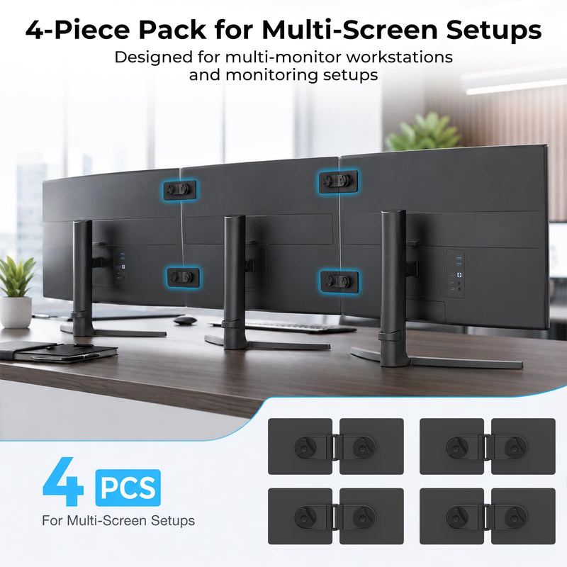 4-Pack Magnetic Monitor Connection Bracket Universal Monitor Alignment Clips with Position Sticker Angle Adjustable Magnetic Dual Monitor Connectors for Curved and Flat Screen with Strong Adhesive