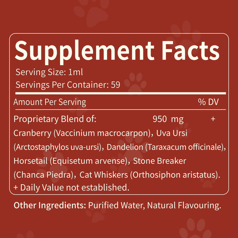 Urinary Tract Drops for Dogs, Dog Cranberry Supplement for Healthy Urinary Function, Kidney Stones Support & Bladder Support. Natural Blend w/Uva Dandelion Horsetail Extract. 2 oz