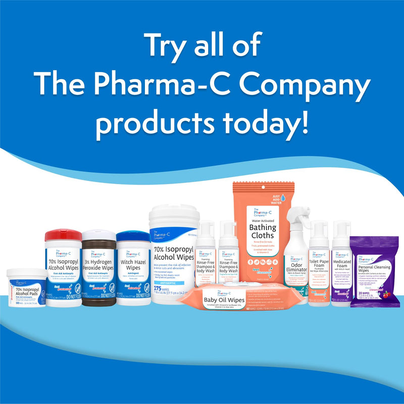 The Pharma-C Company 70% Isopropyl Alcohol Pads [100 count]. First Aid Alcohol - Antiseptic Wipes - Extra Large - Alcohol for minor cuts, scrapes and burns. 1