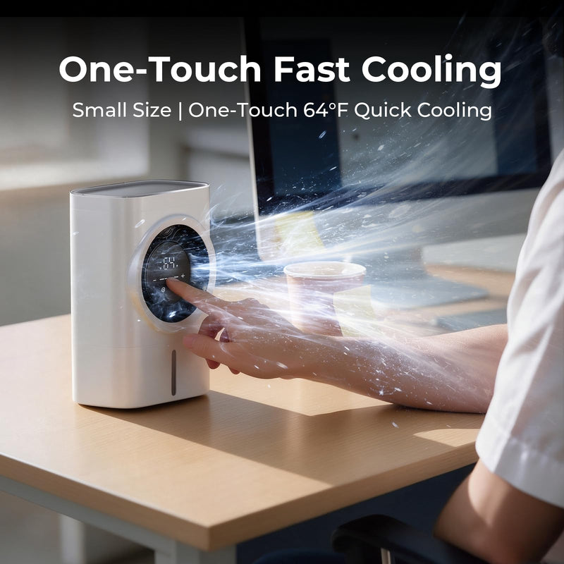 Portable Evaporative Air Cooler Fan with Mist, Touch Control, LED Display, Water Tank, Desktop Cooling