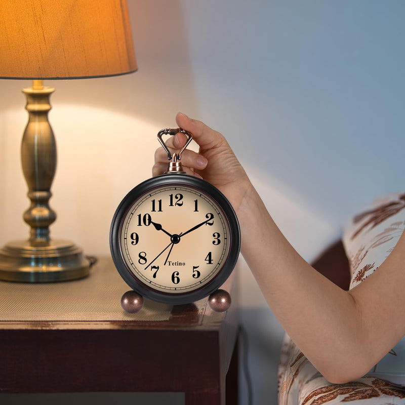 Analog Alarm Clock,Battery Powered Desk Clocks with Night Light,Silent Non Ticking,Retro Simply Design Alarm Clocks for Living Room, Bedroom, Bedside,Dormitory,Decor,Gift (Black) Black