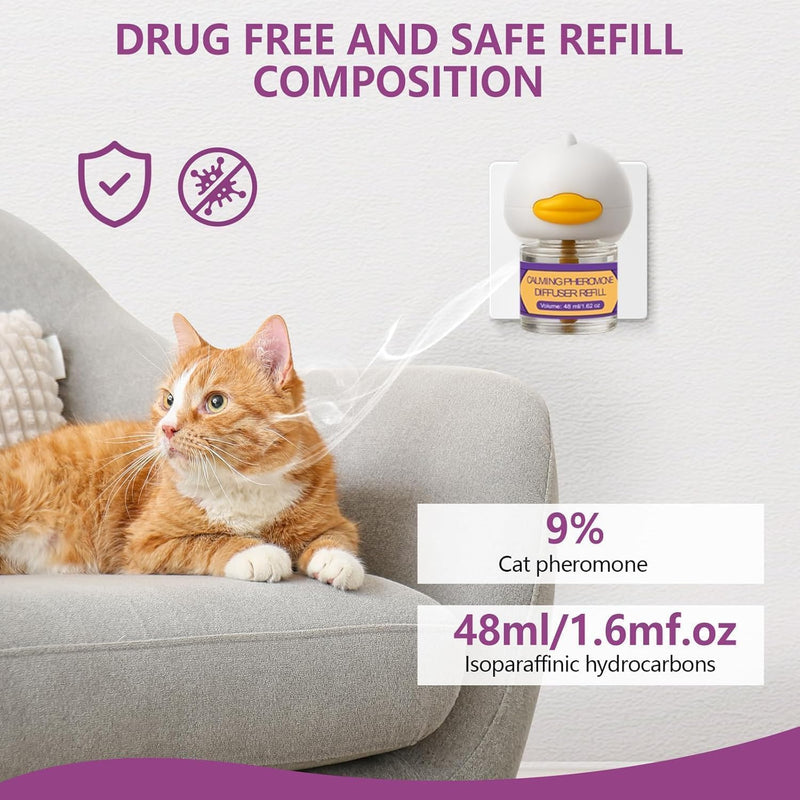 Cat Calming Pheromone Diffuser Kit – 2 Plug-Ins & 4 Refills (48ml), Cat Anxiety & Stress Relief, Multi Cat Calming Diffuser, Reduces Fighting, Spraying, Scratching & Aggression, Drug-Free for All Cats purple