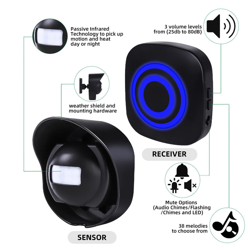 Driveway Alarm-328ft Long Range Wireless Driveway Alarm Weatherproof Outdoor Motion Sensor&Detector Security Alert-Protect Outdoor/Indoor Property-1 Receiver and 4 Sensors-38 Chimes waterproof 4-1 - NewNest Australia