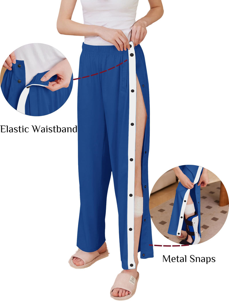 Deyeek Women's Tear Away Pants Side Split Snap Open Bottom Sweatpants Leg Breakaway Post Surgery Pants with Pockets Navy